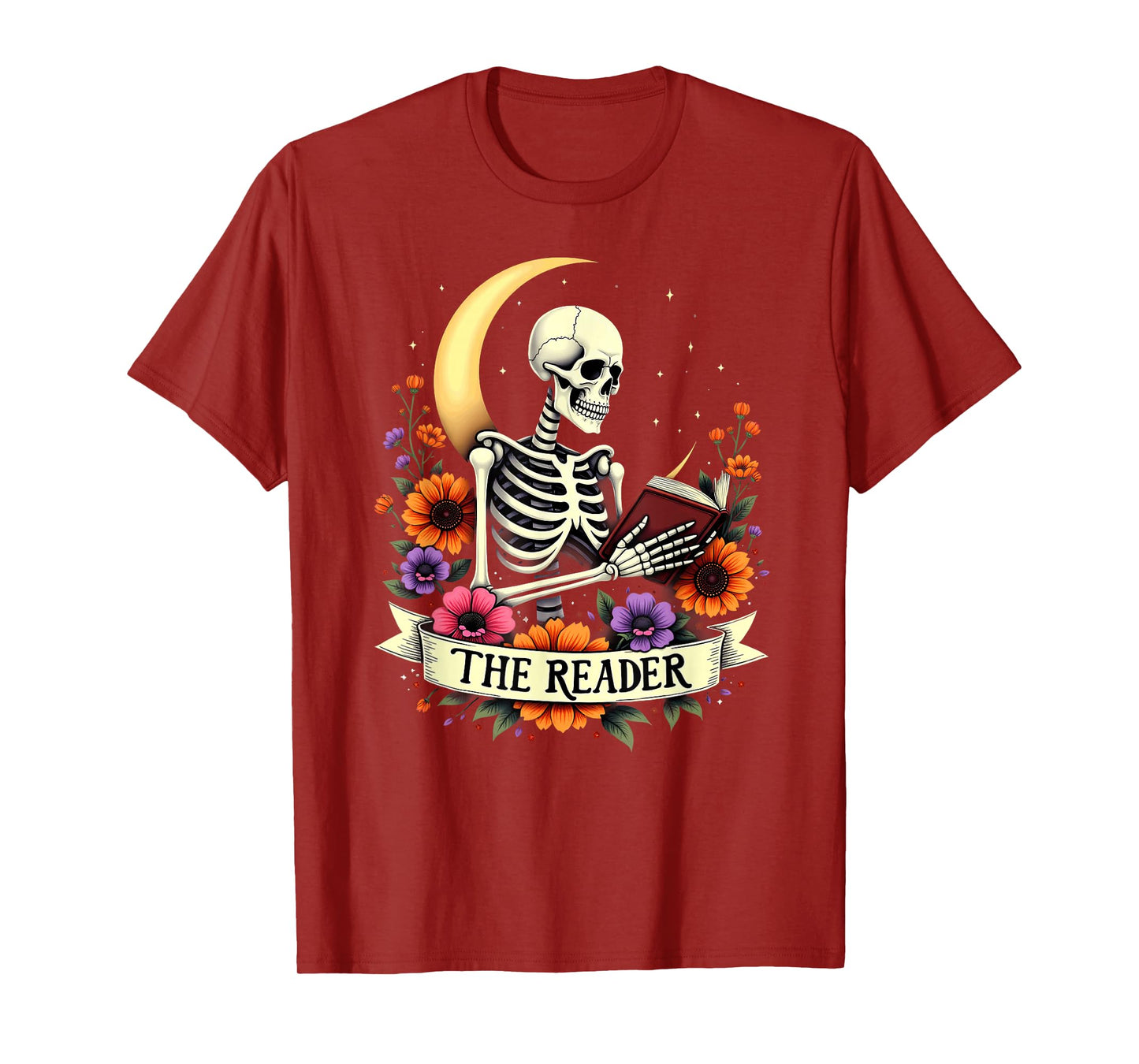 Tarot Card Skeleton Reading Book Librarian The Reader T-Shirt