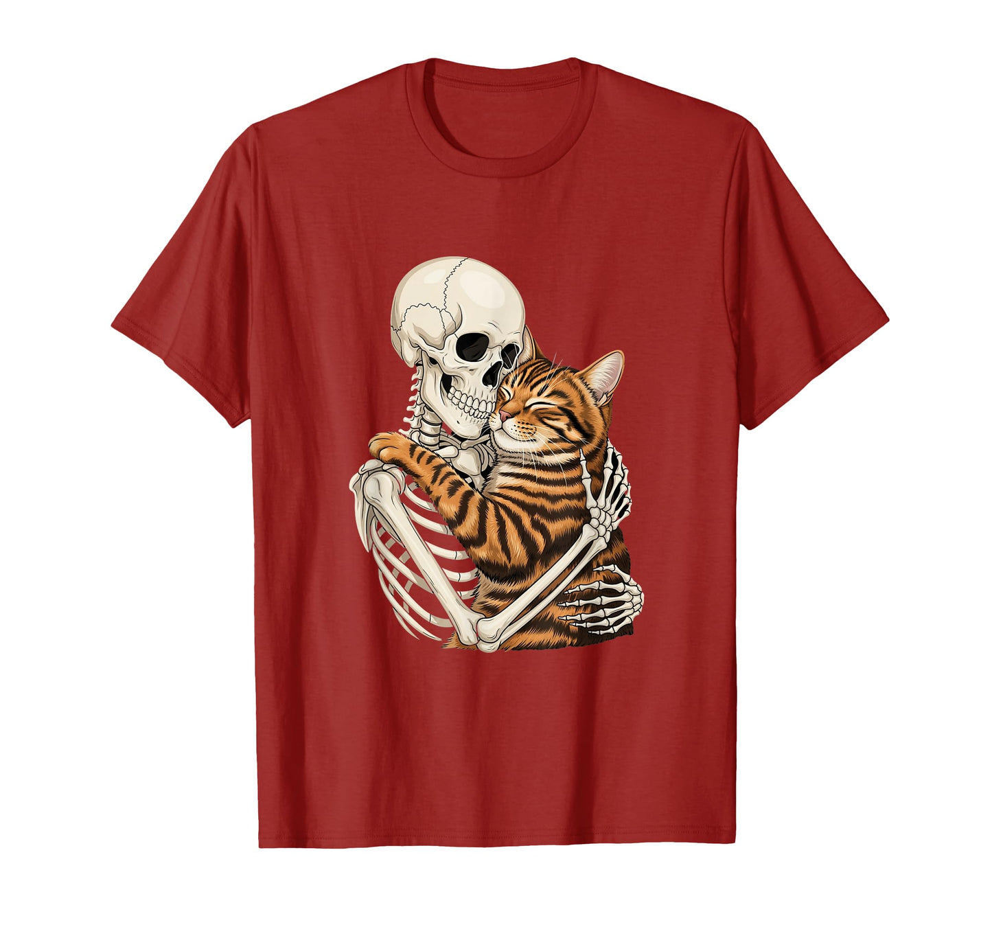 Skeleton Hugging Cat Gothic Spooky Companion Artwork T-Shirt