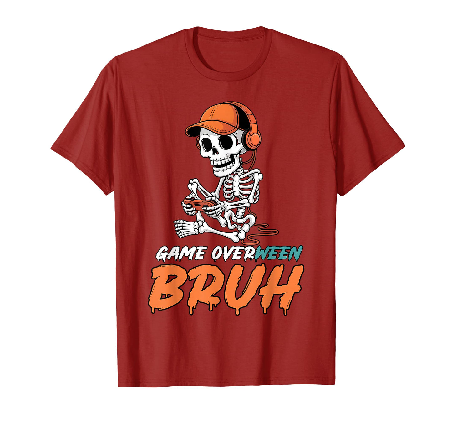 Halloween Skeleton Gamer Game Overween Bruh Boys Men T-Shirt