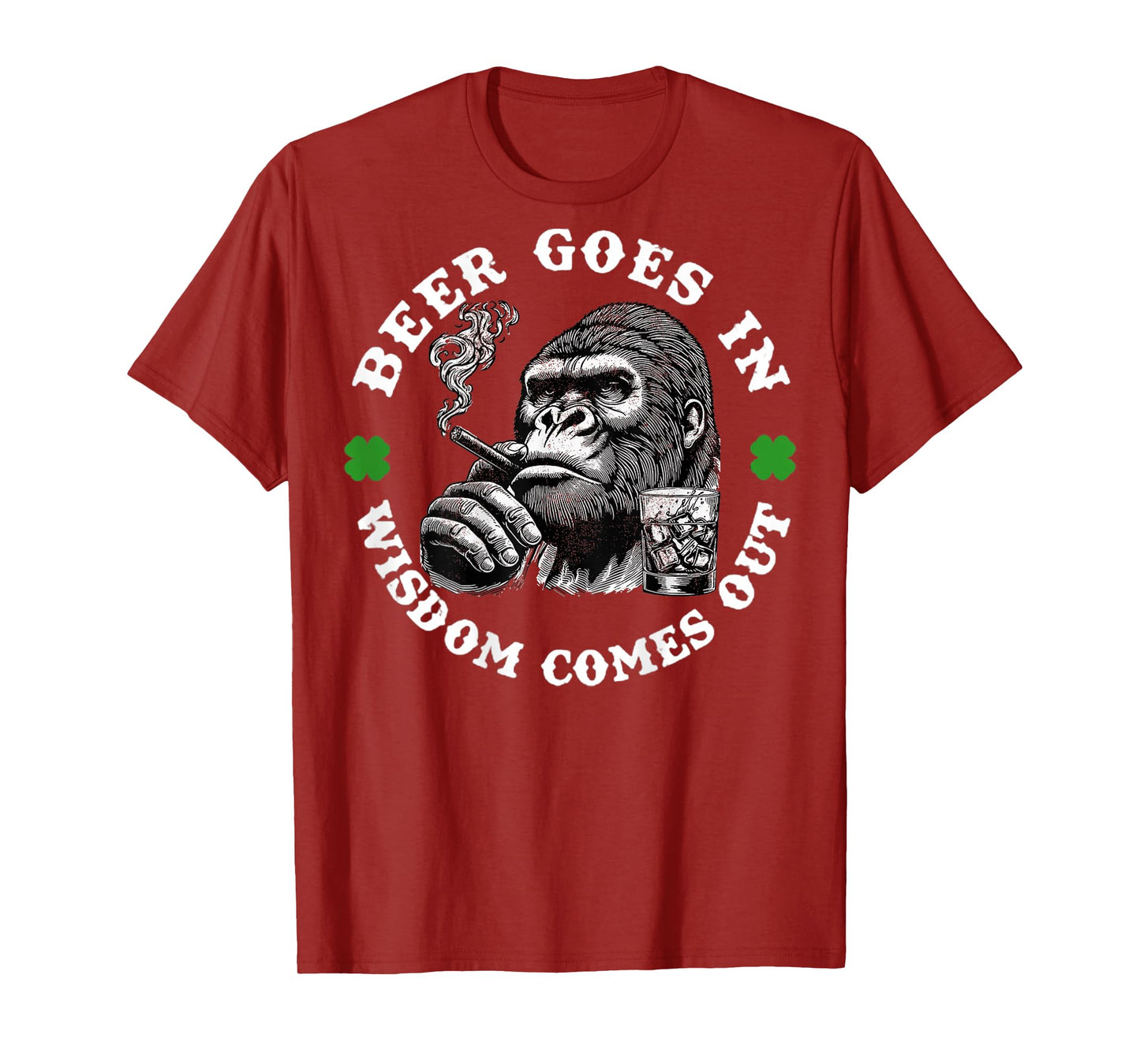Beer Goes in Wisdom Comes Out Monkey (On Back) T-Shirt