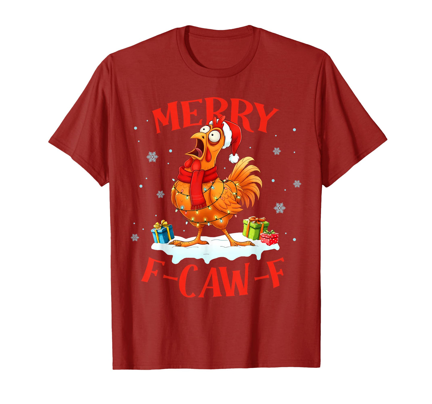Funny F Caw F Chicken Rooster Cawing Christmas Santa Hat T-Shirt