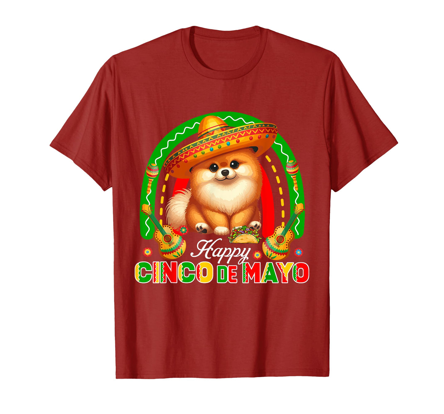 Happy Cinco De Mayo Pomeranian Sombrero Mexican Rainbow T-Shirt
