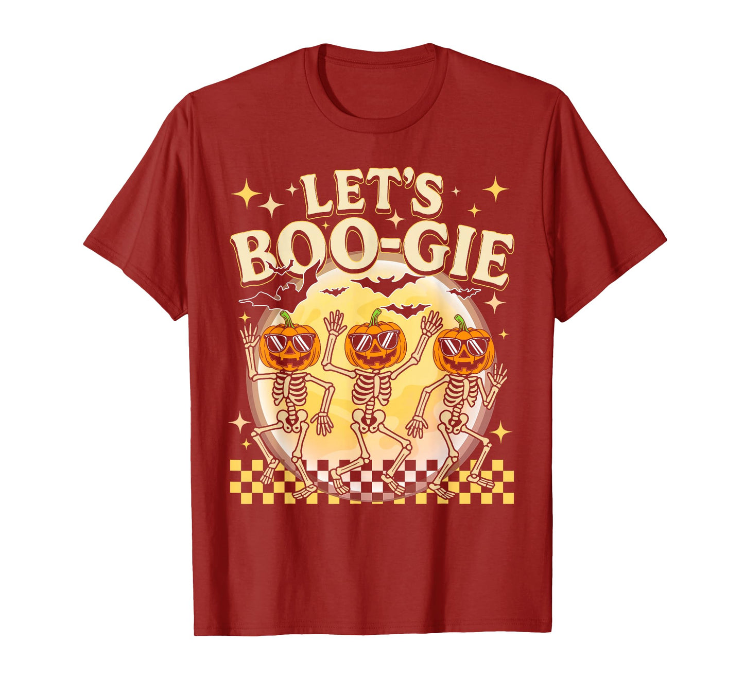Lets Boo gie Pumpkin Skeleton Retro Halloween Costume T-Shirt
