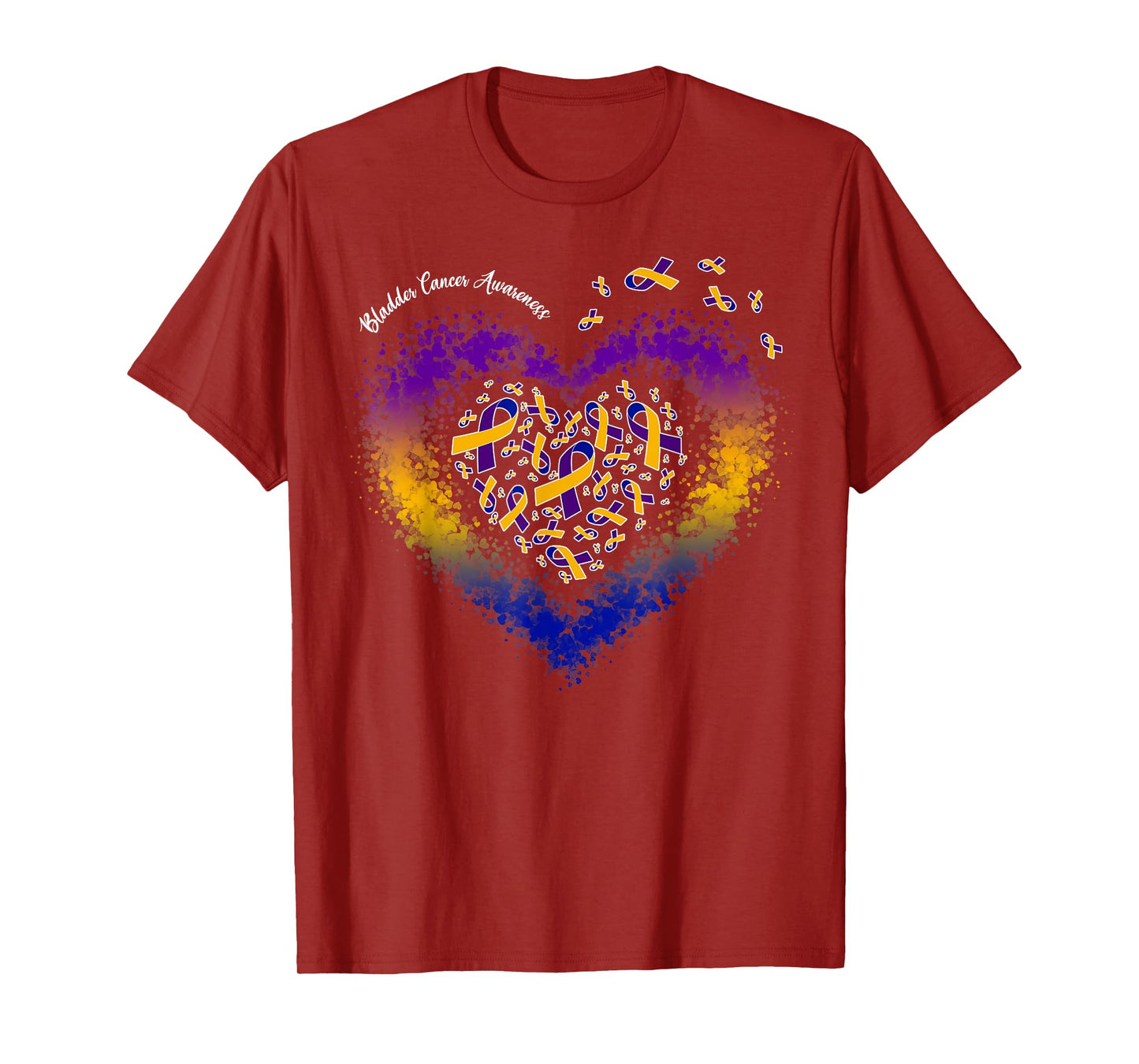 Marigold Blue & Purple Ribbon Heart Bladder Cancer Awareness T-Shirt