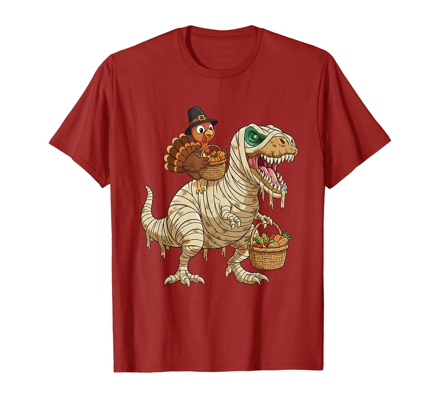Skeleton Turkey Riding Mummy Dinosaur Funny Thanksgiving T-Shirt