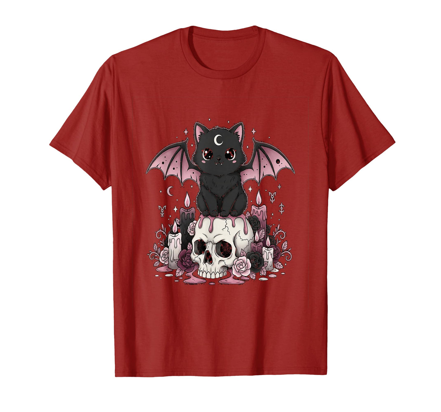 Kawaii Pastel Goth Cute Creepy Cat Bat Skeleton T-Shirt