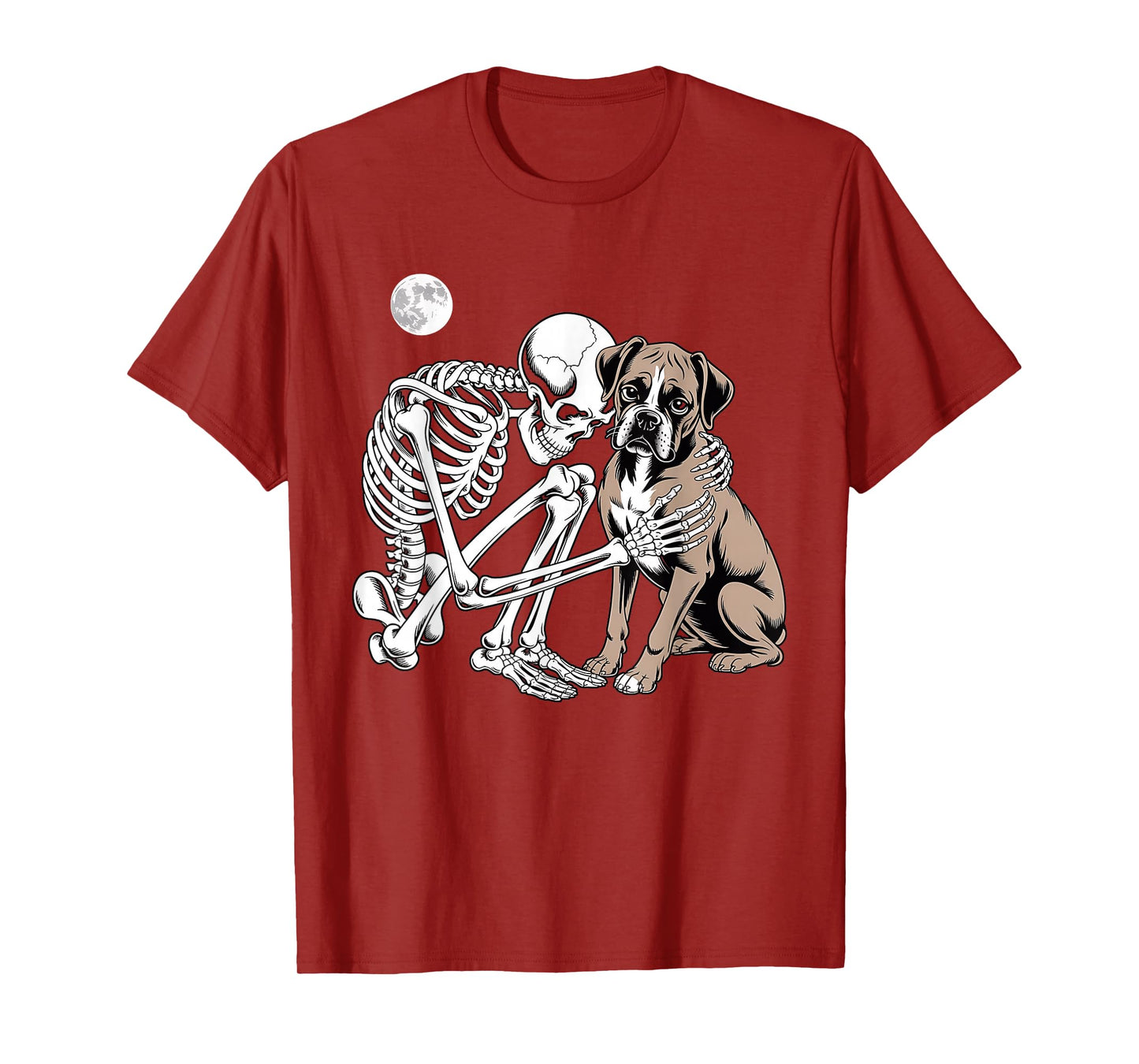 Skeleton Hugging Dog Halloween Boxer Lover Mom Dad T-Shirt