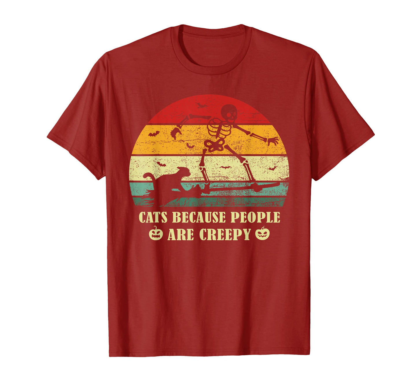 Vintage Halloween Cats Because People are Creepy Cat Pumpkin T-Shirt