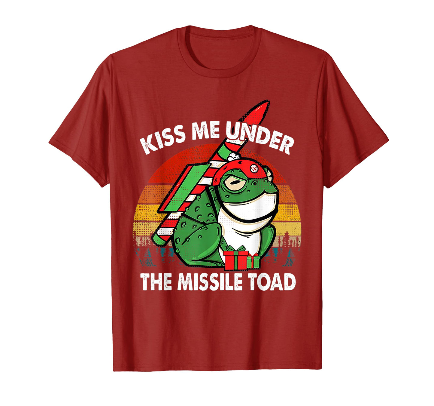 Retro Kiss Me Under The Missile Toad Funny Xmas Holiday T-Shirt