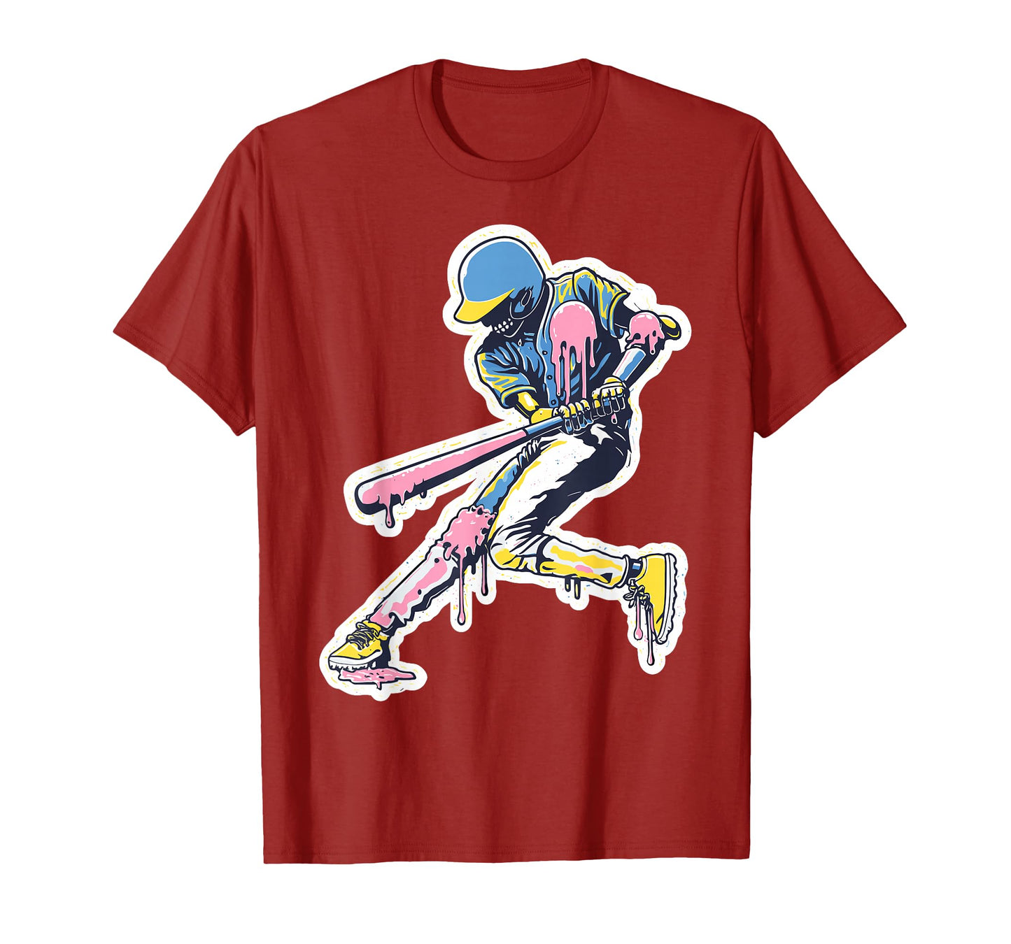Retro Skeleton Baseball Drip Graphic Ice Cream T-Shirt