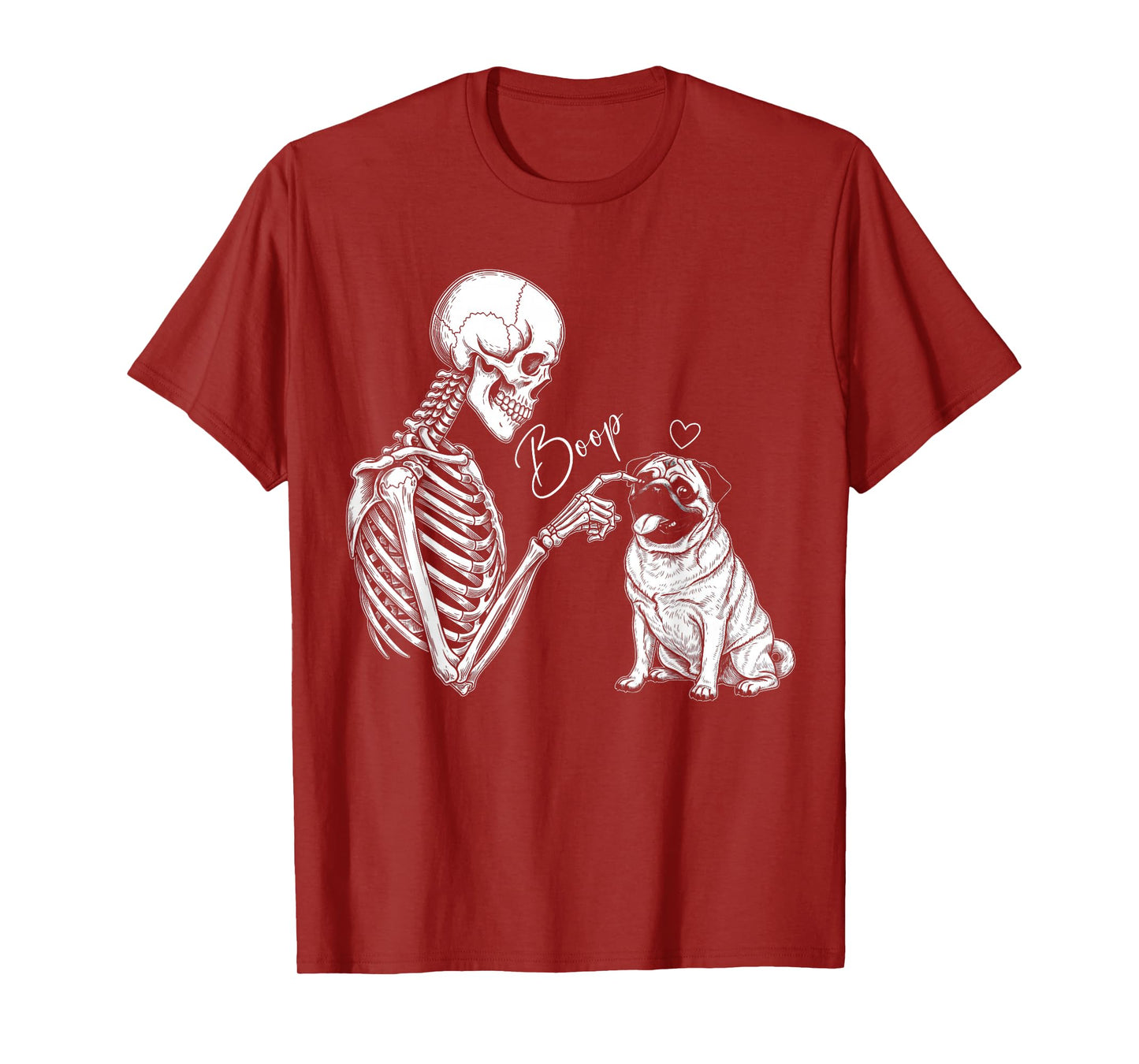 Cute Pug Spooky Boop Skeleton Hand Touch Nose Pug Halloween T-Shirt