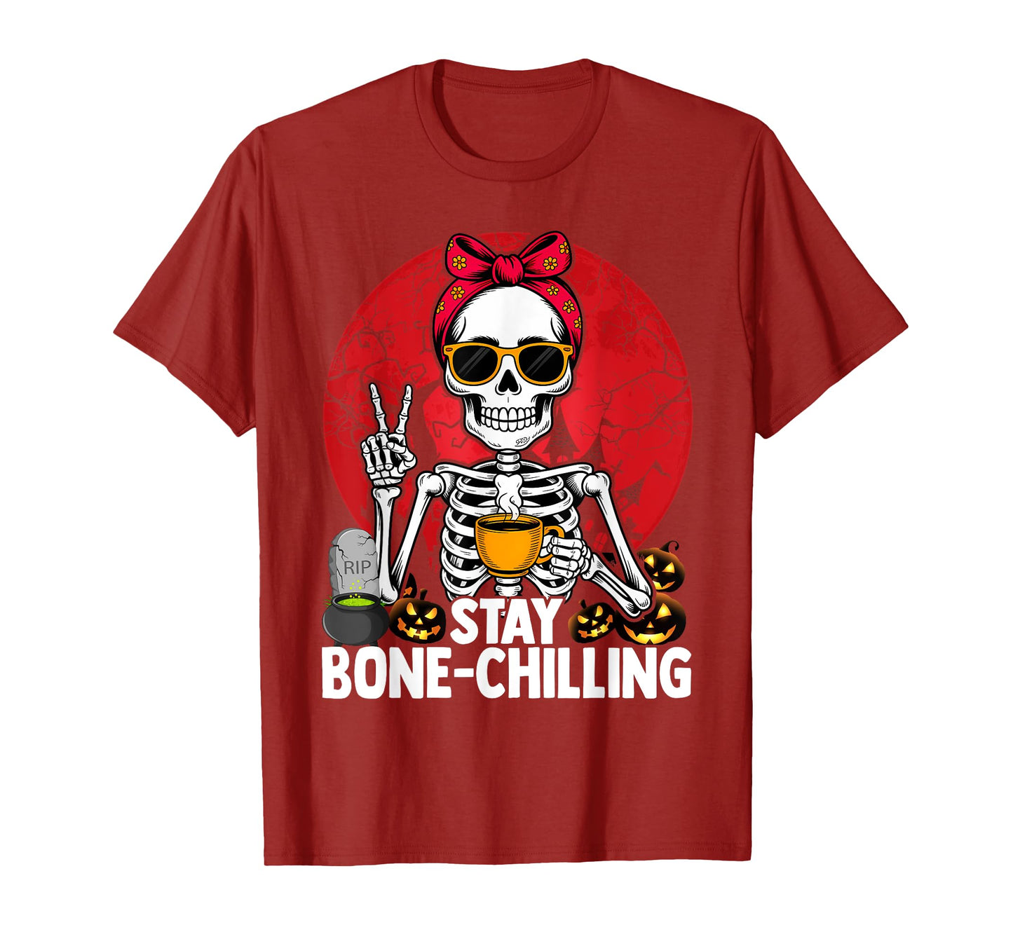 Skeleton Drinking Coffee Halloween Costume Funny Bones T-Shirt