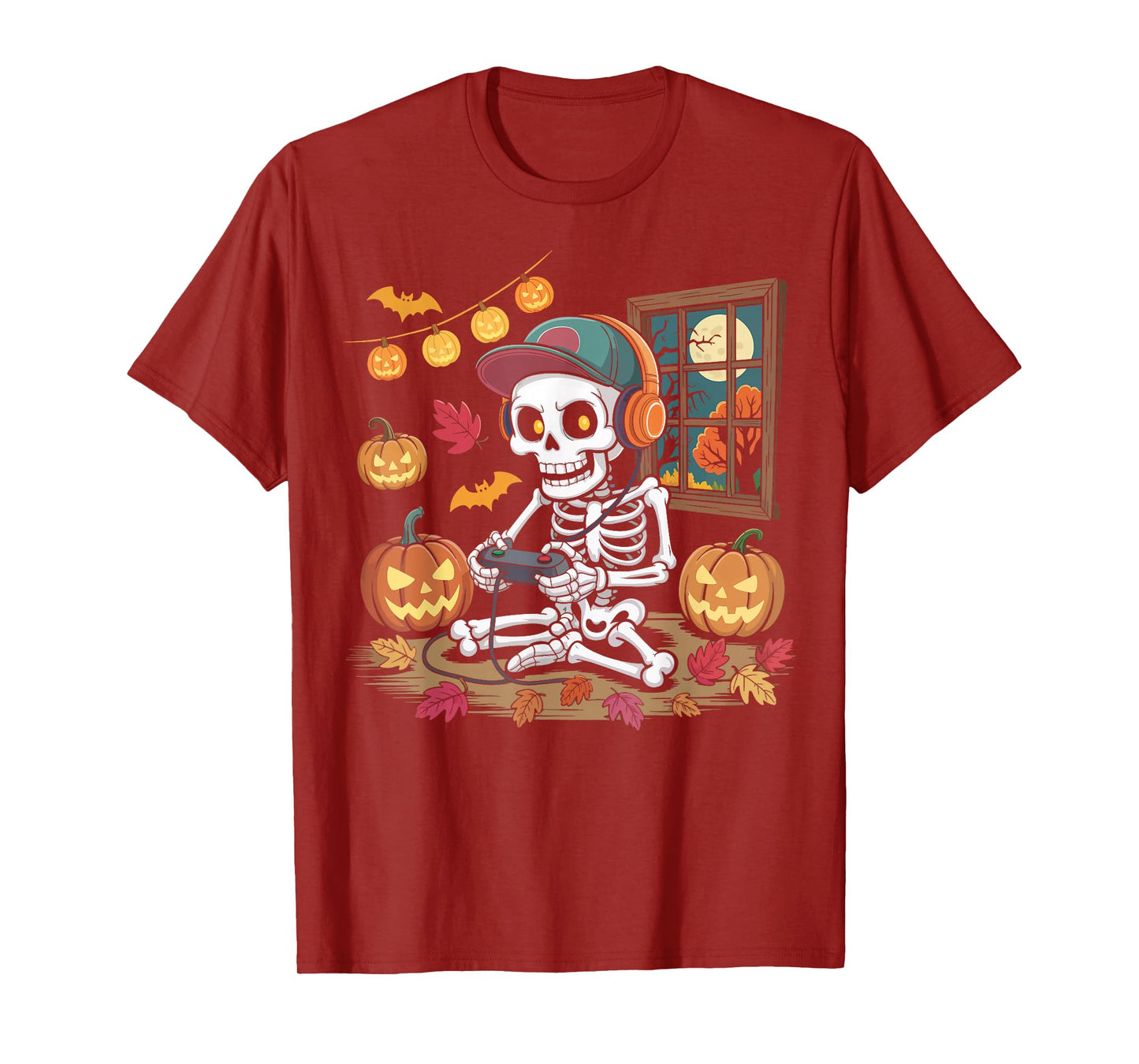 Halloween Skeleton Gamer Bruh Funny Video Gaming Boys Kids T-Shirt