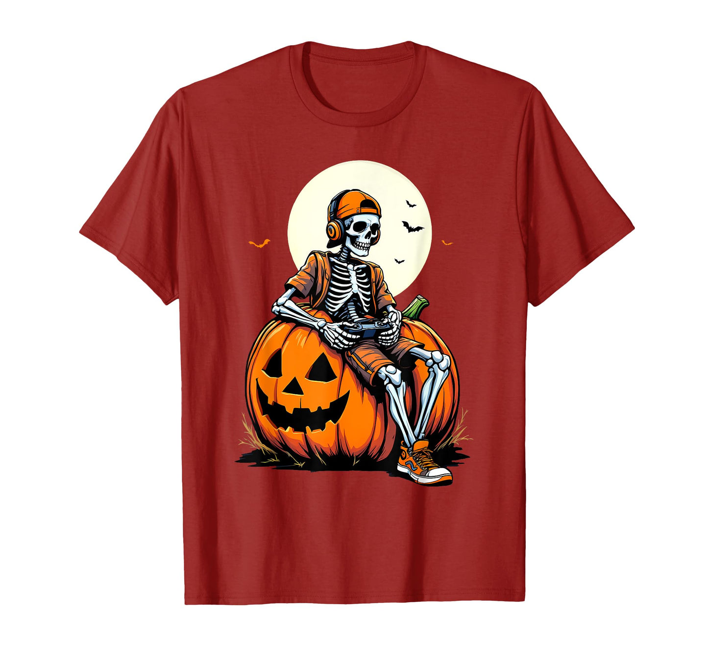 Spooky Pumpkin & Skeleton Gamer Tee | Boys & Kids Halloween T-Shirt