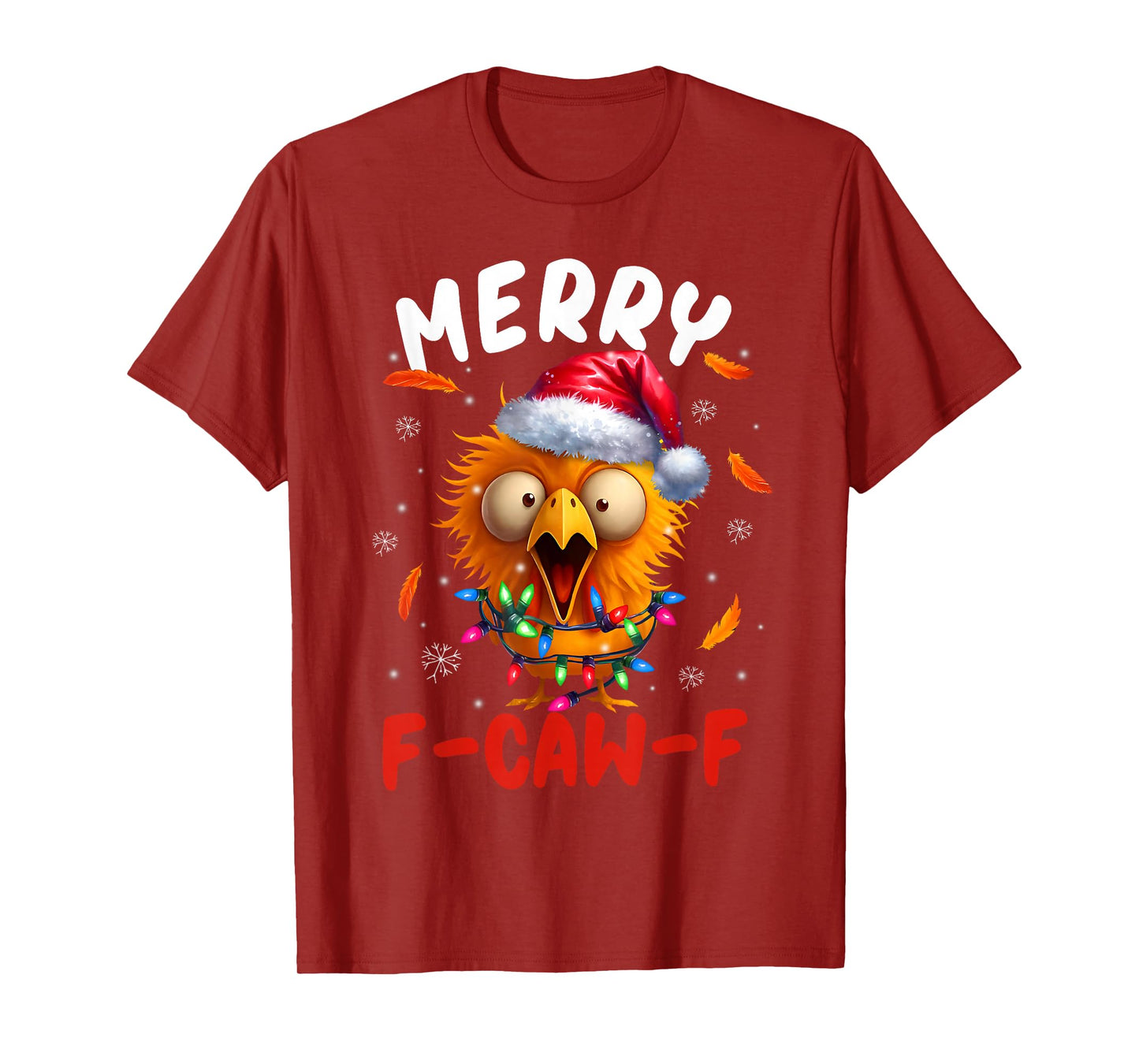 Merry F-Caw-F Christmas Chicken Xmas Lights Rooster Holiday T-Shirt