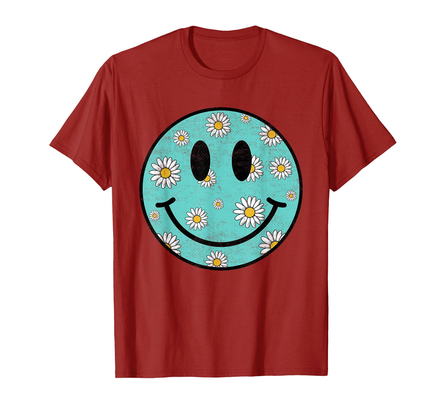 Retro Sunflower Happy Face Checkered Pattern Smile Face T-Shirt