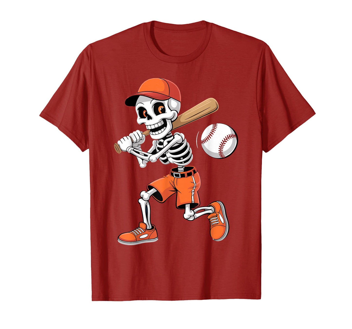 Skeleton Baseball Player Funny Halloween Costume Boys Teens T-Shirt