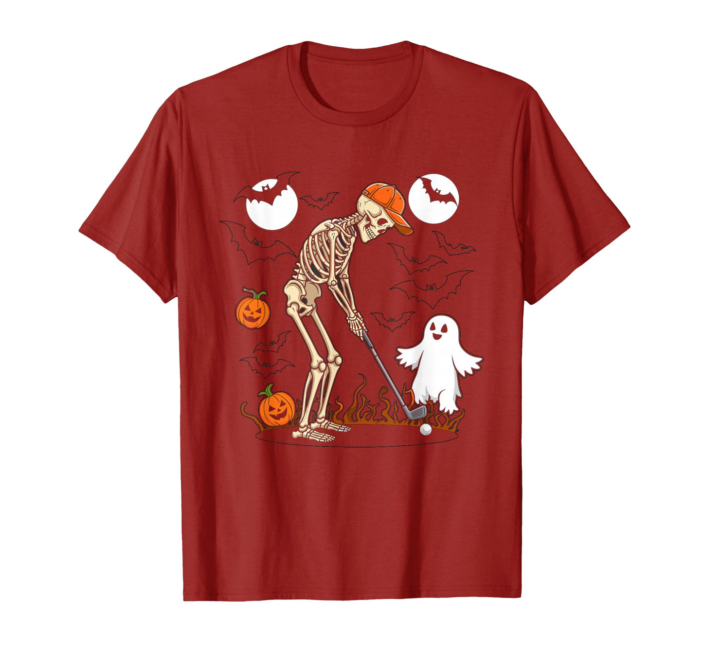 Halloween Skeleton Playing Golf Pumpkin Ghost Scene T-Shirt