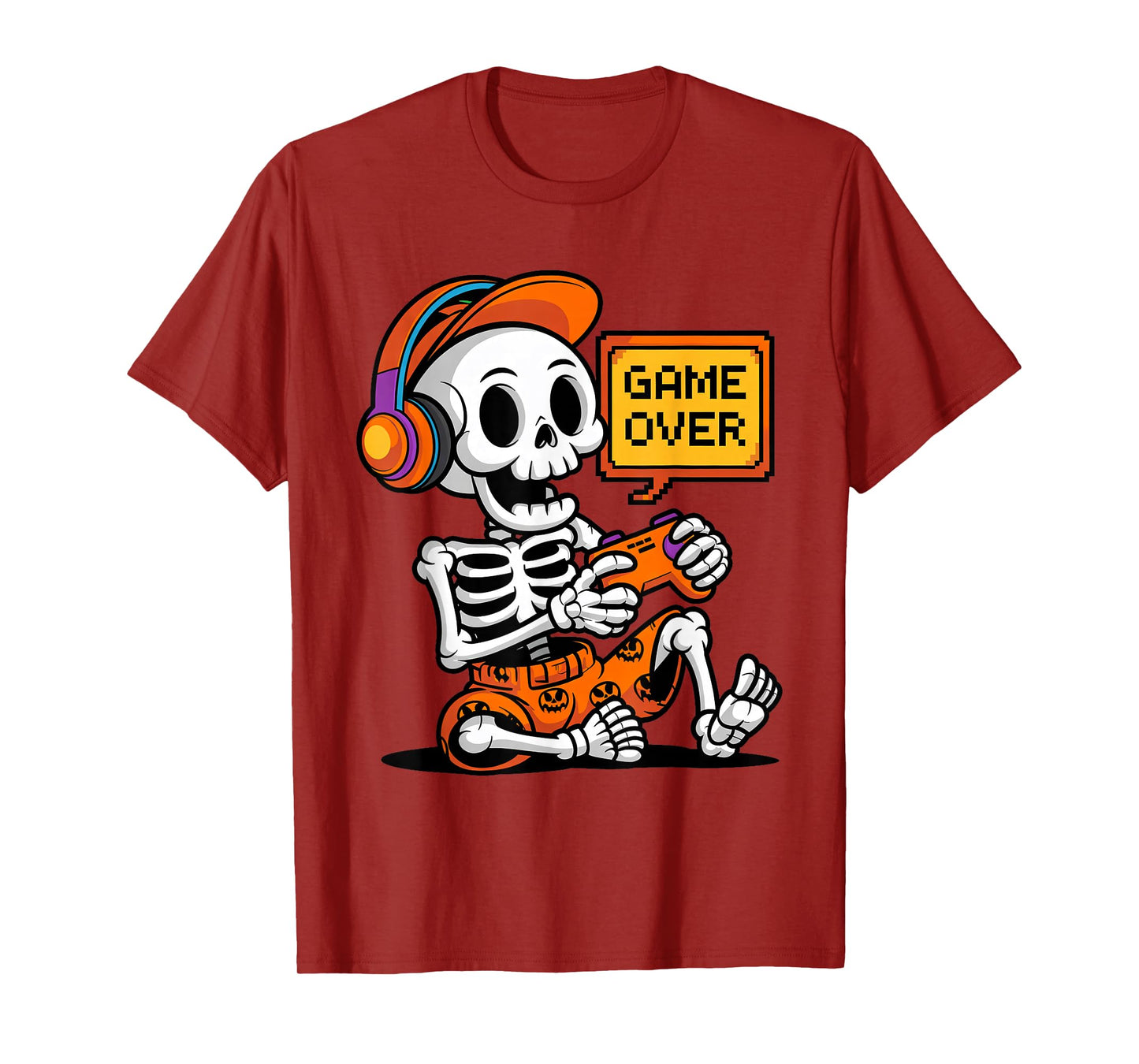 Cute Skeleton Gamer Halloween Video Gaming Costume Boys Kids T-Shirt