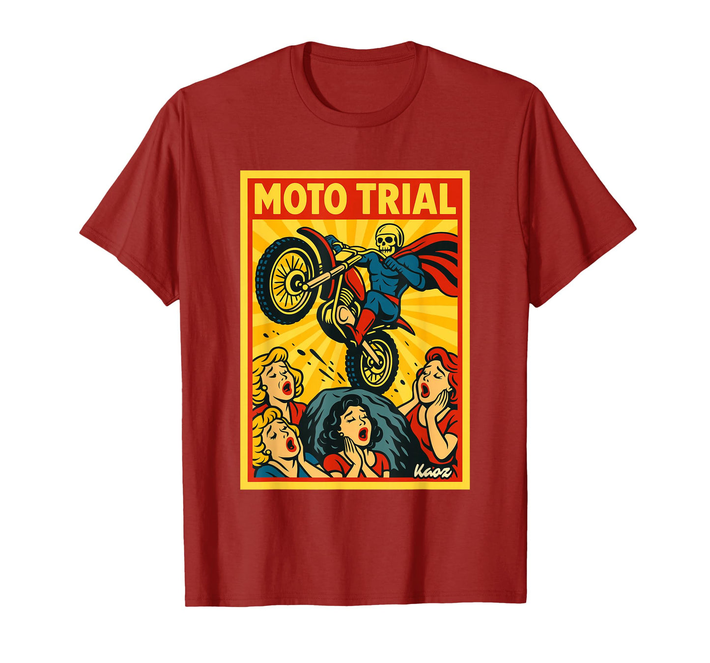 Skeleton Superhero Moto Trial Vintage Comic Art T-Shirt
