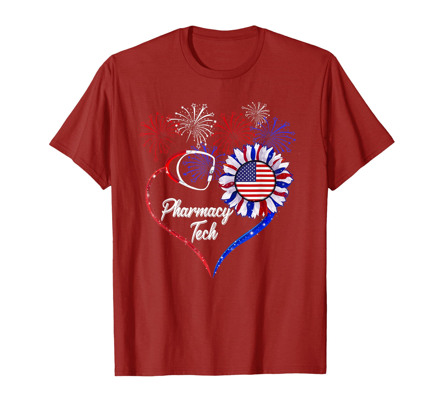Patriotic Pharmacy Tech Sunflower 4th Of July American Flag T-Shirt for Women Men