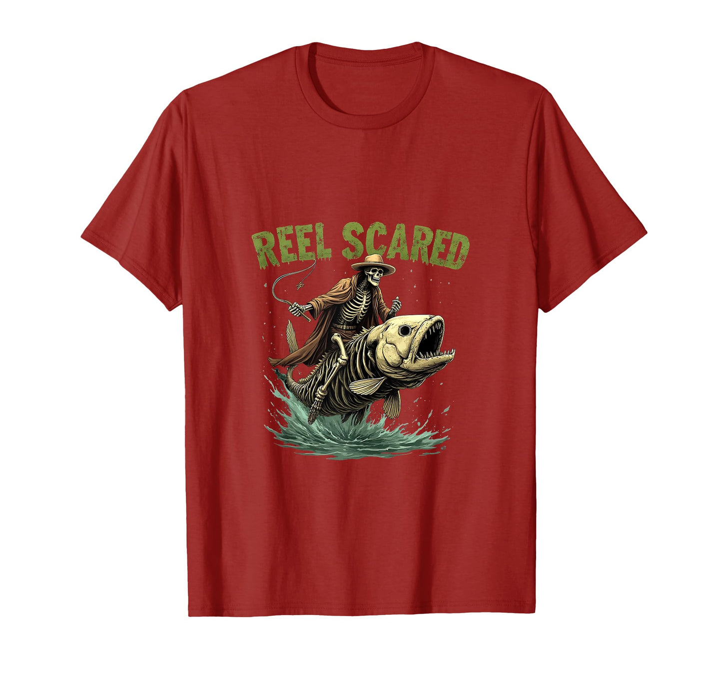Fisherman Skeleton Funny Retro Reel Scared Halloween Fishing Tank Top