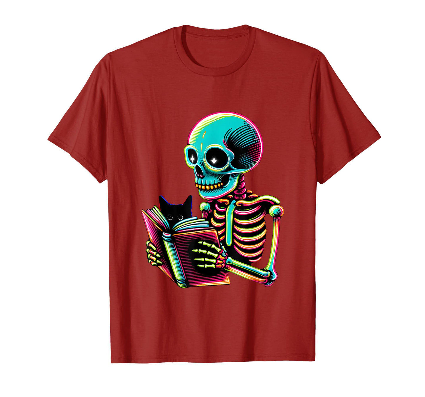 Skeleton Reading Book with Black Cat dad Reader and Bookish T-Shirt
