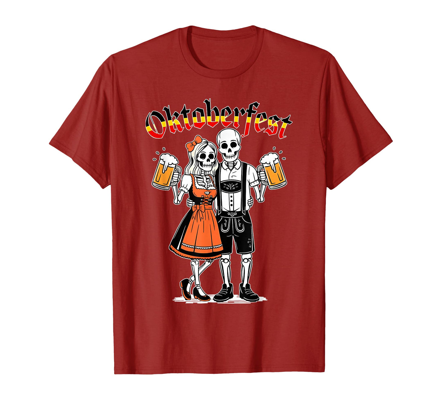 Funny Skeleton Couple Oktoberfest Pretzel Beer Party Adults T-Shirt