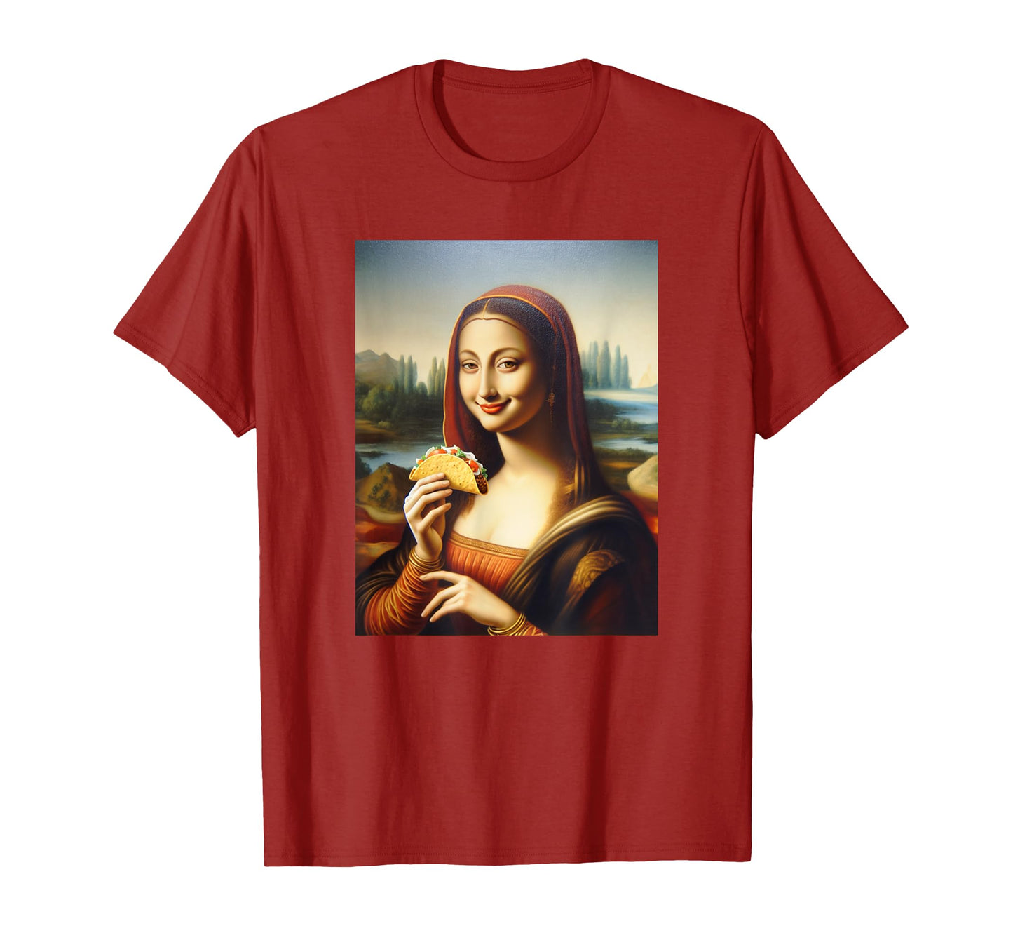 Happy Mona Lisa Holding A Taco Funny T-Shirt
