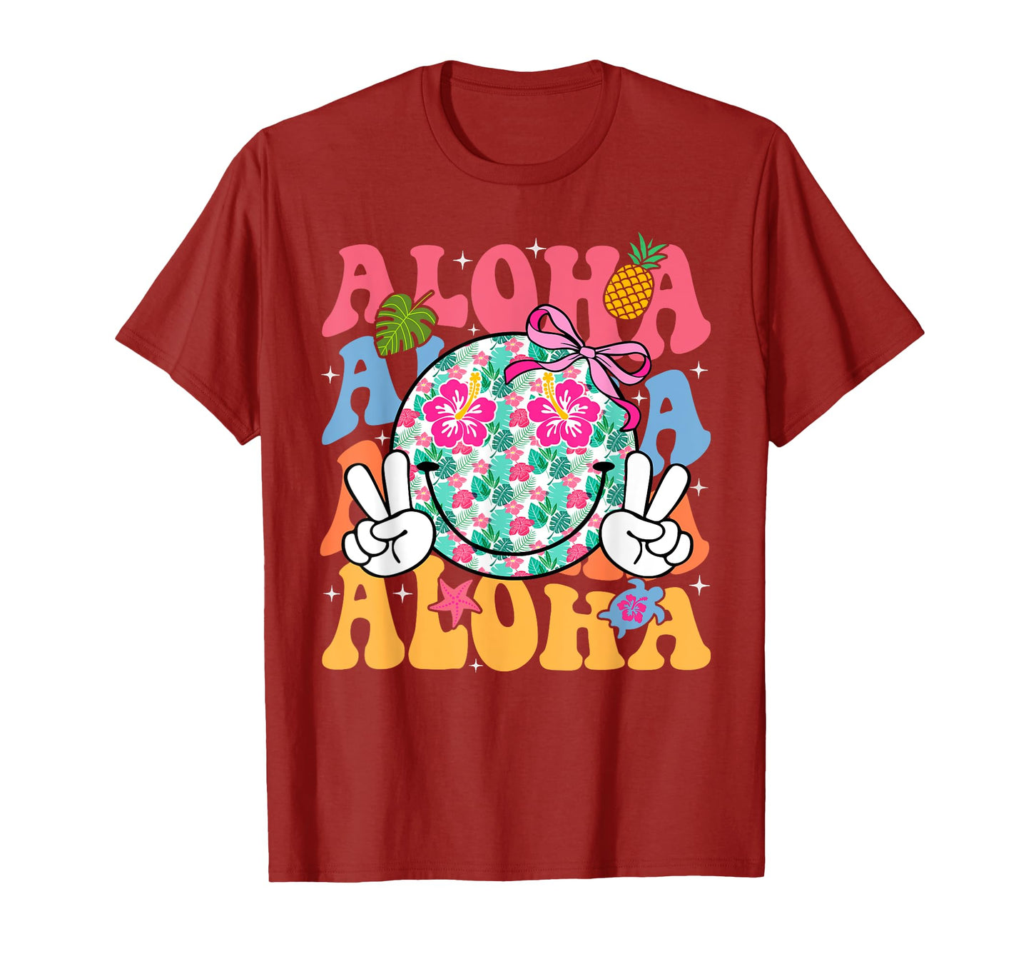 Aloha Hawaiian Cute Smile Face Shaka Hibiscus Kids Girls T-Shirt