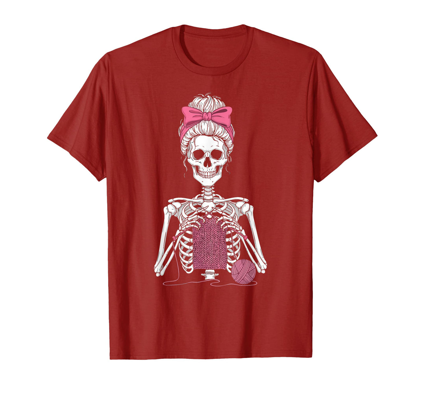 Skeleton Messy Bun Crochet Knitting Lovers Spooky Halloween T-Shirt