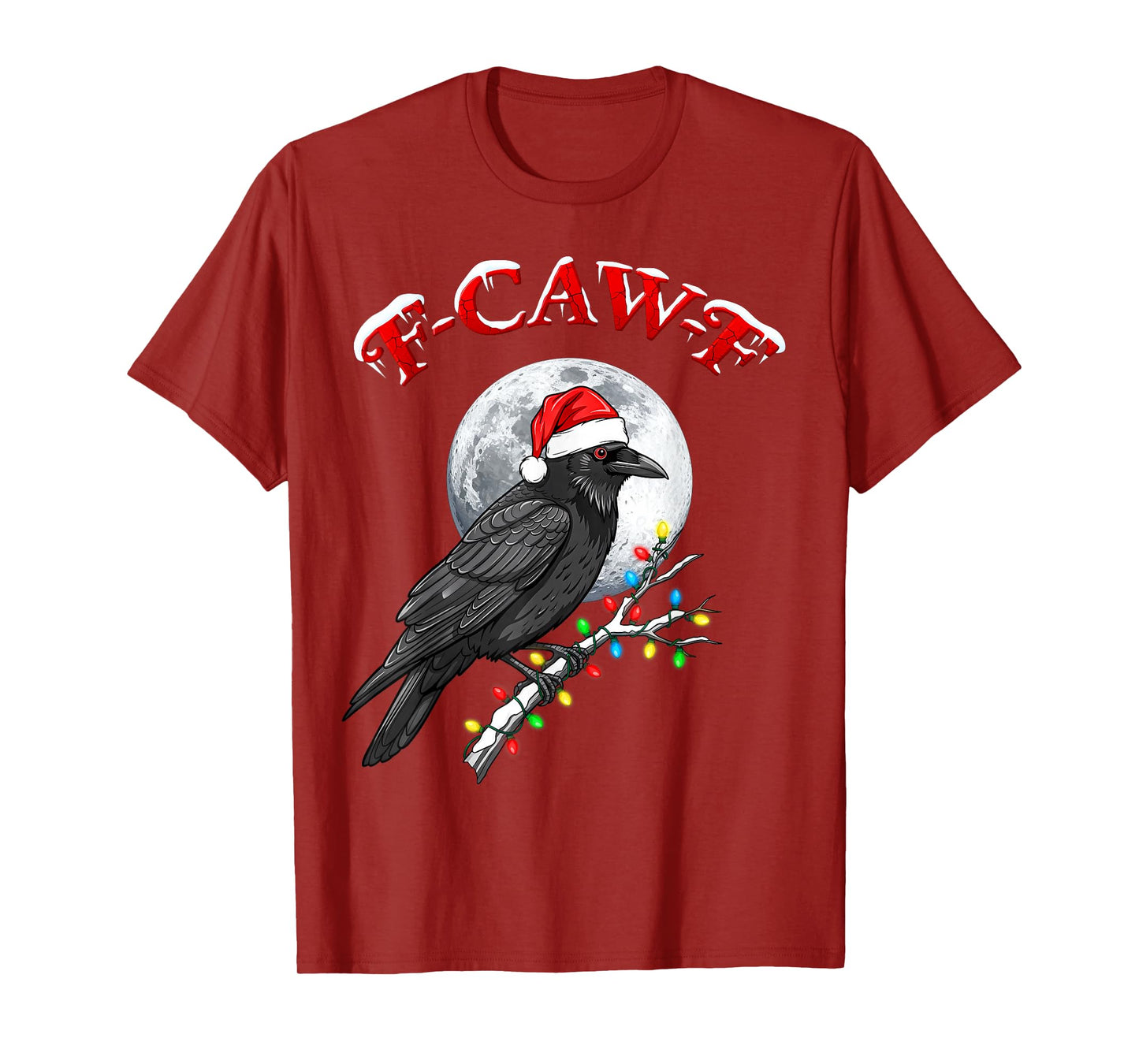 Black Crow F-Caw-F Funny Black Bird Moon Christmas Santa Hat T-Shirt