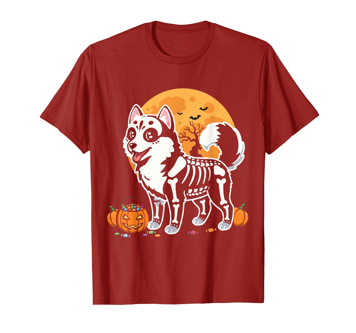 Cute Siberian Husky Dog Skeleton Scary Halloween T-Shirt