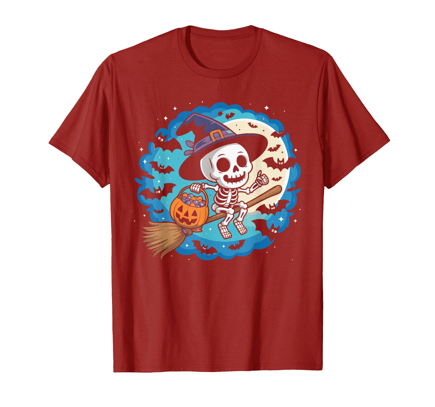 Skeleton Witch Hat Pumpkin Halloween Costume Men Women Kids T-Shirt