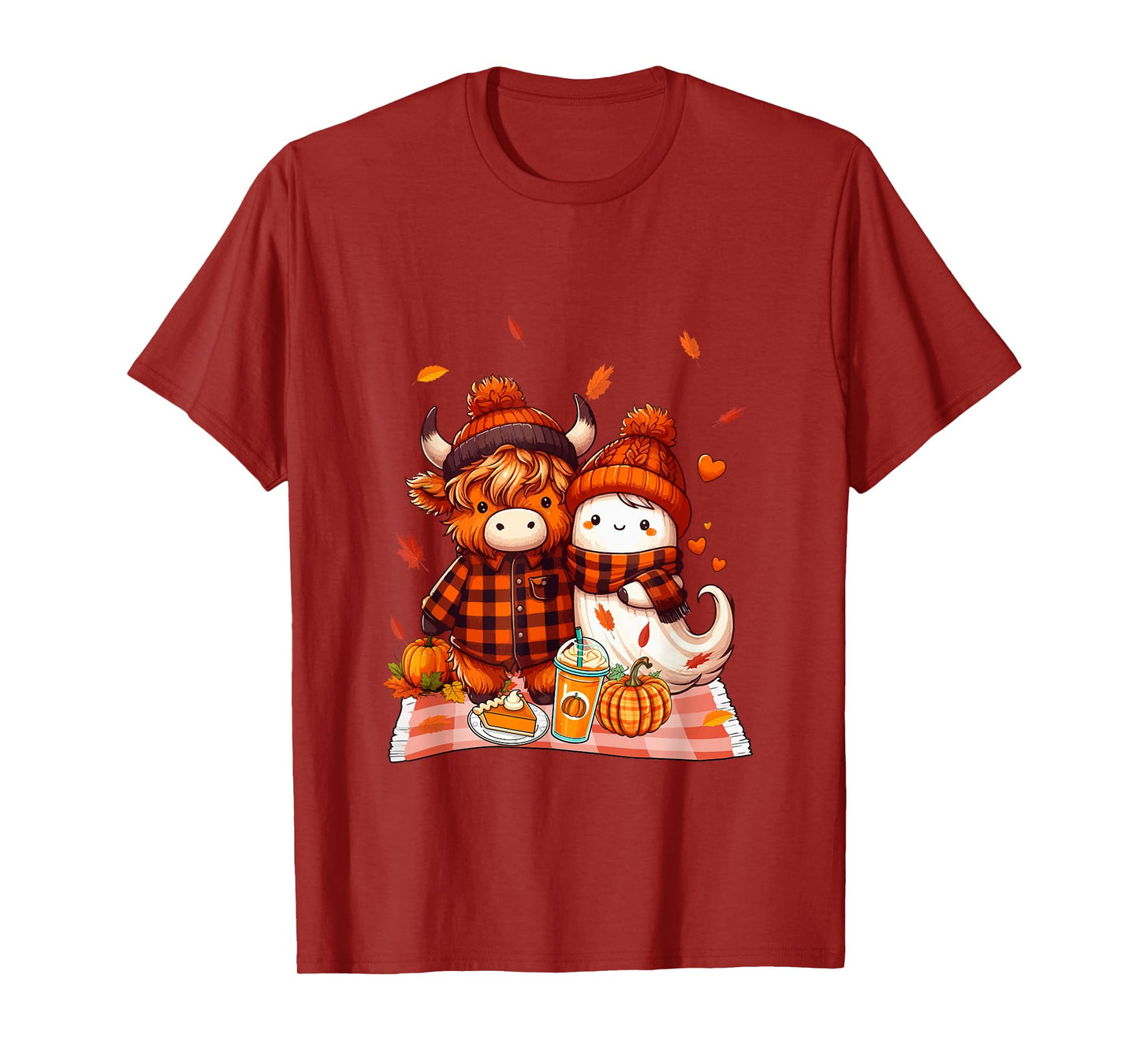 Highland Cow with Boo Halloween Thanksgiving Fall Pumpkins T-Shirt