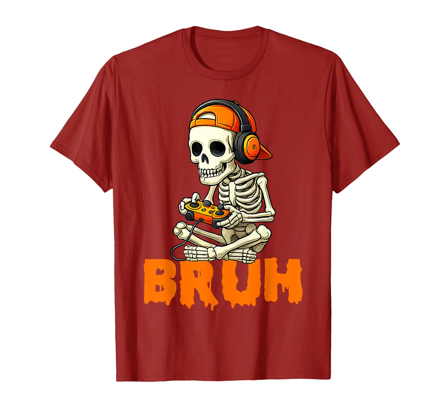 Bruh Halloween Boys Kids Gamer Mens Skeleton Video Gaming T-Shirt