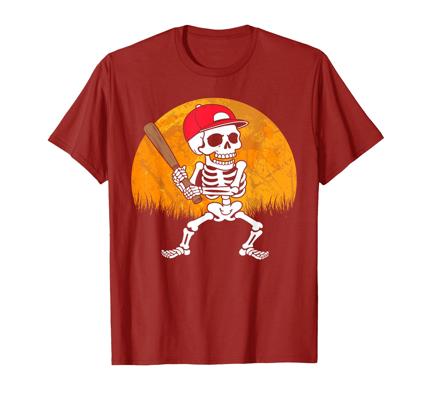 Baseball Skeleton Halloween Costume Baseball Player Men Boys T-Shirt
