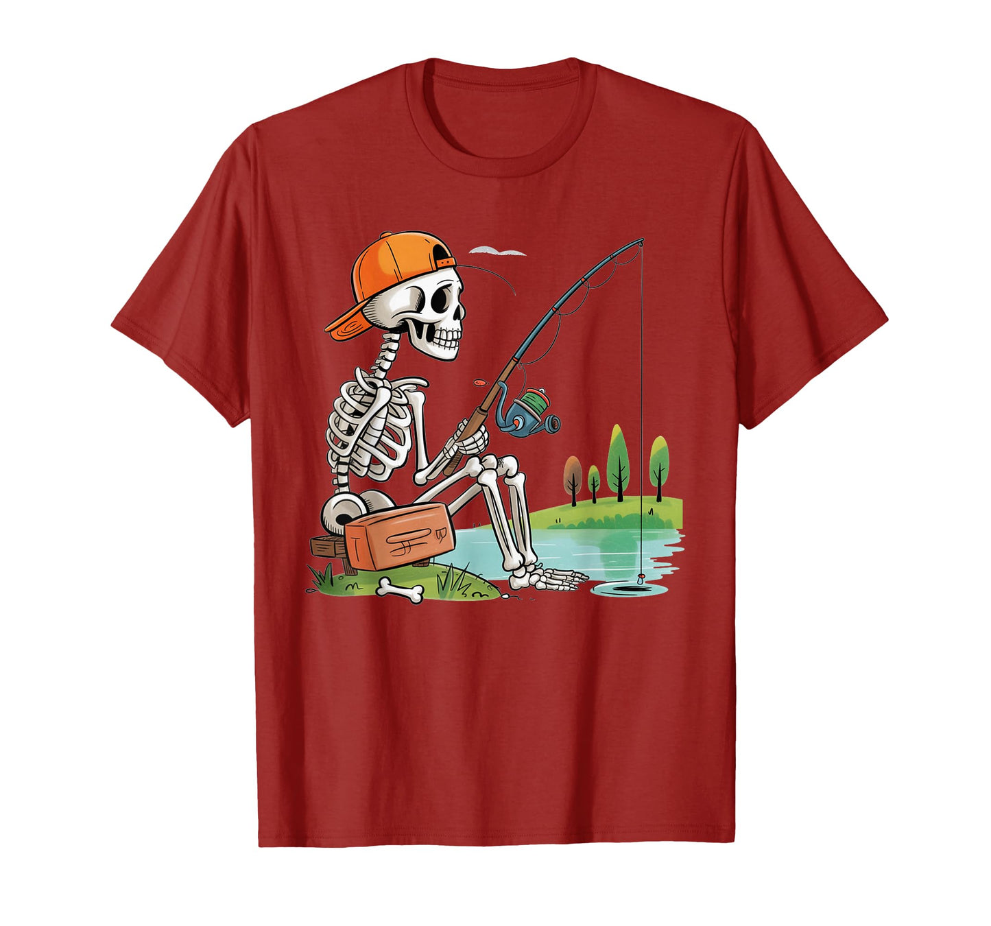 Skeleton Fishing Halloween Costume Funny Fishing Boys Kids T-Shirt