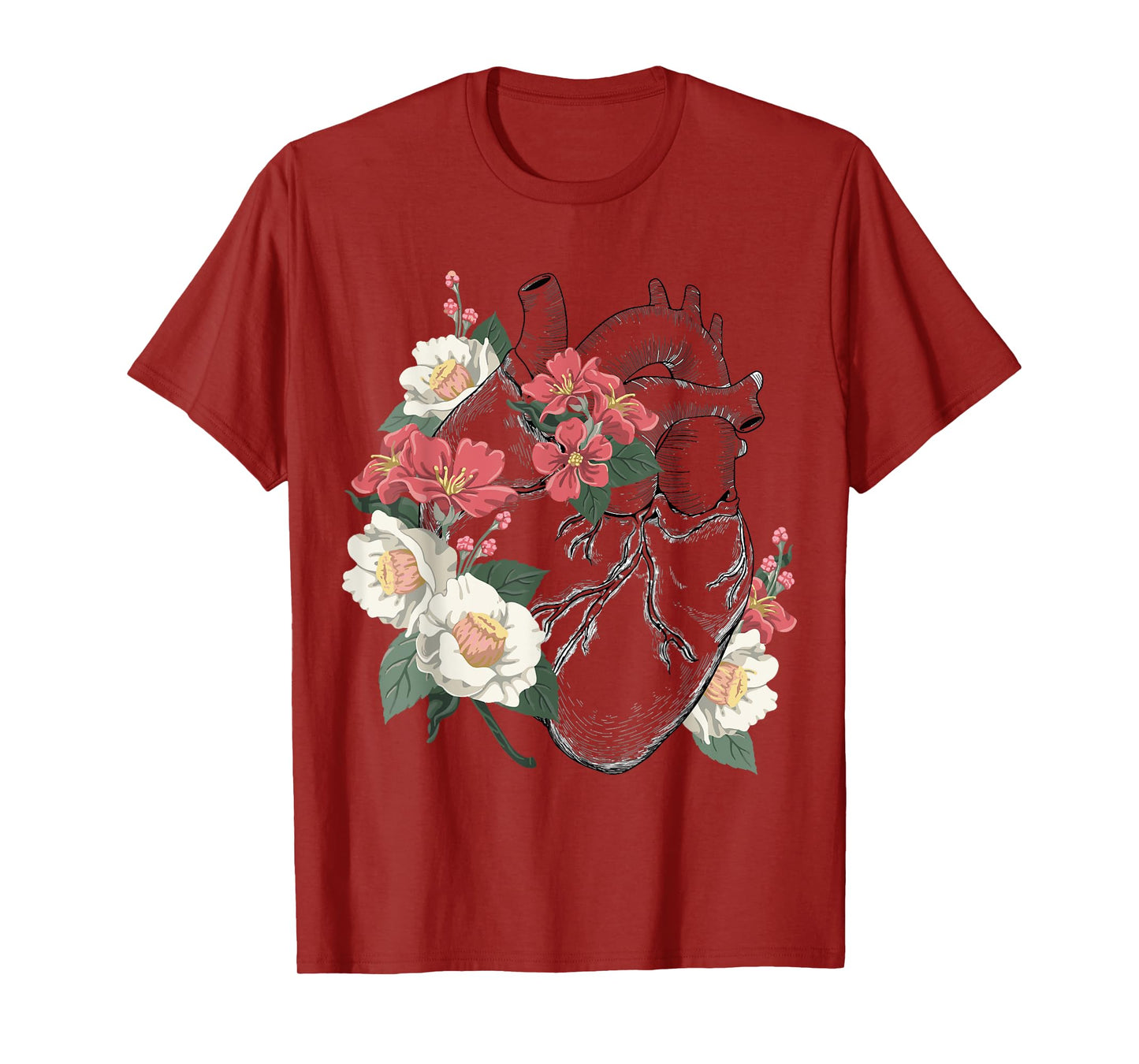 Anatomical Heart and Flowers Anatomy Heart Cute Cardiologist T-Shirt