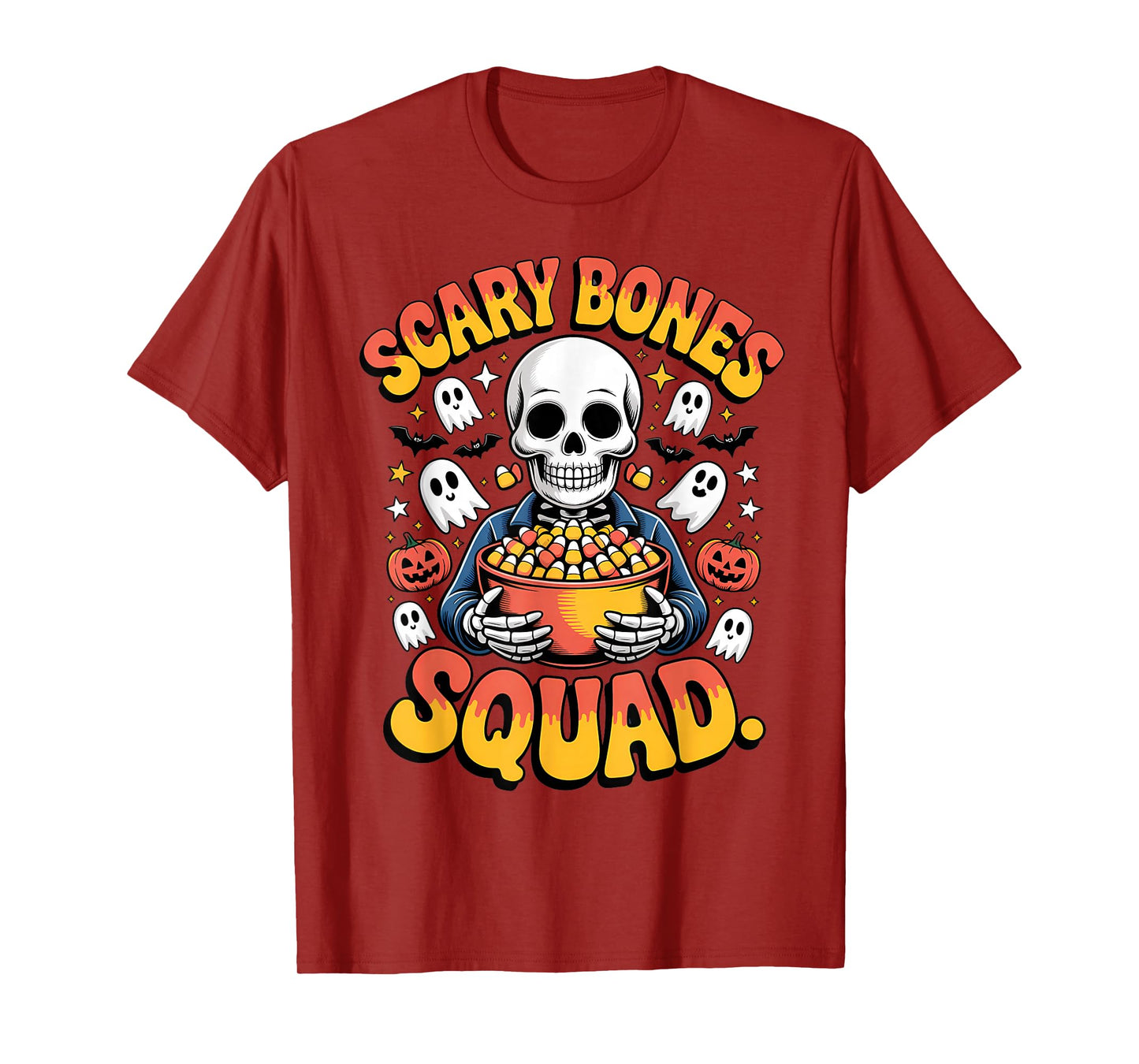 Funny Skeleton Scary Bones Squad Halloween Candy Crew T-Shirt