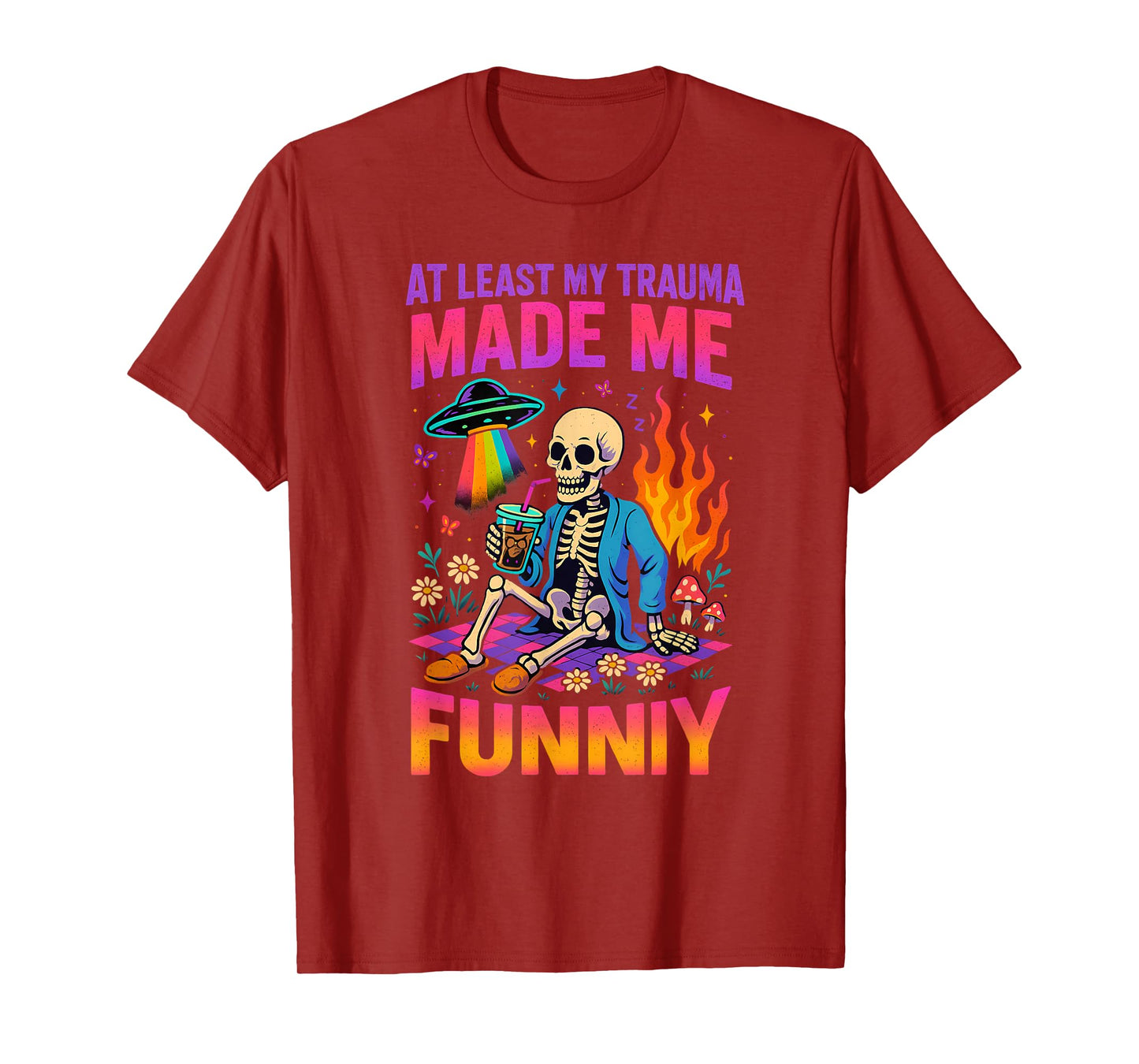 Trauma Made Me Funny Skeleton Coffee Spicy Halloween Gag Men T-Shirt