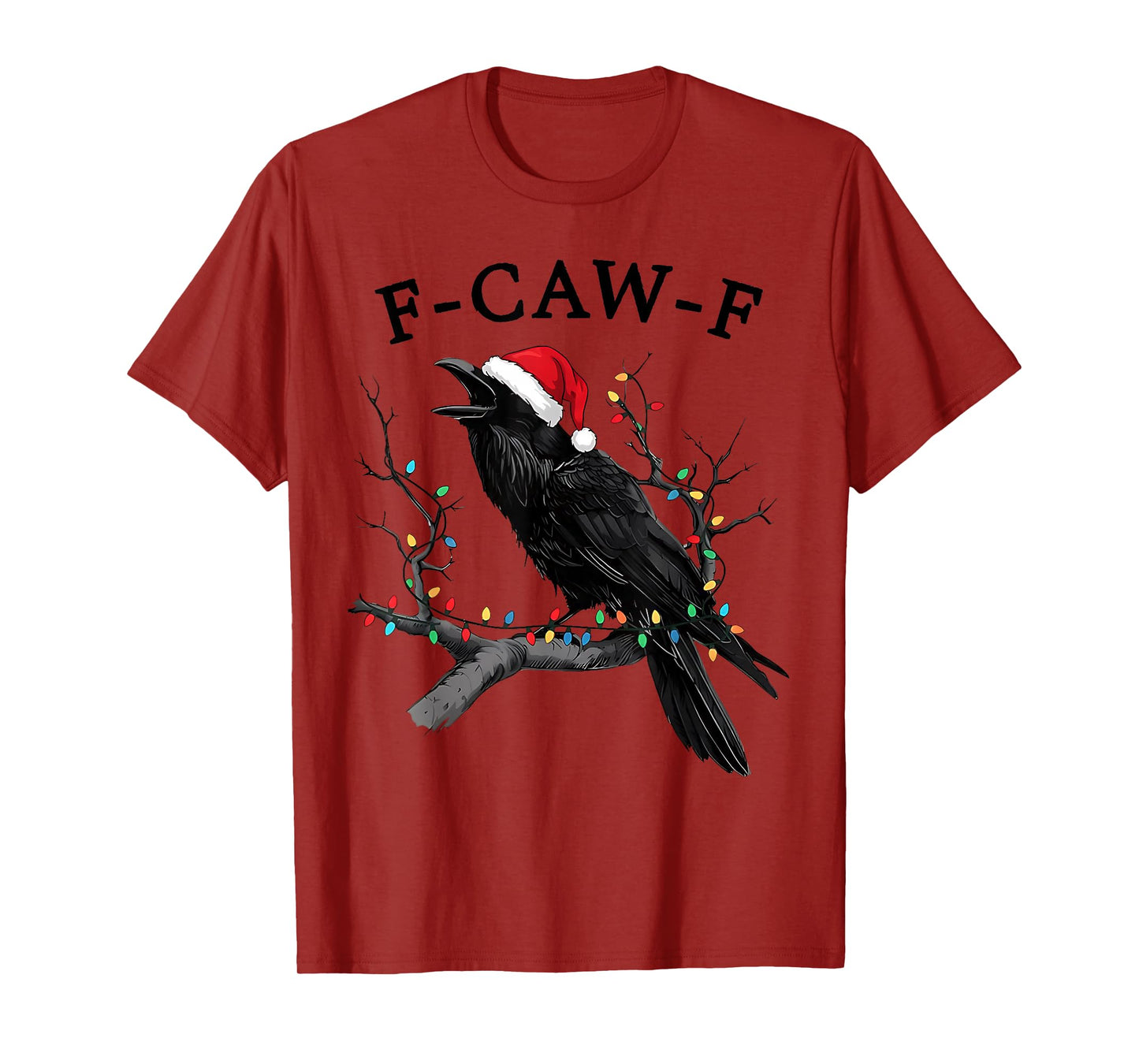 Black Crow, F-Caw-F Funny Christmas Raven Santa Hat Xmas PJs T-Shirt
