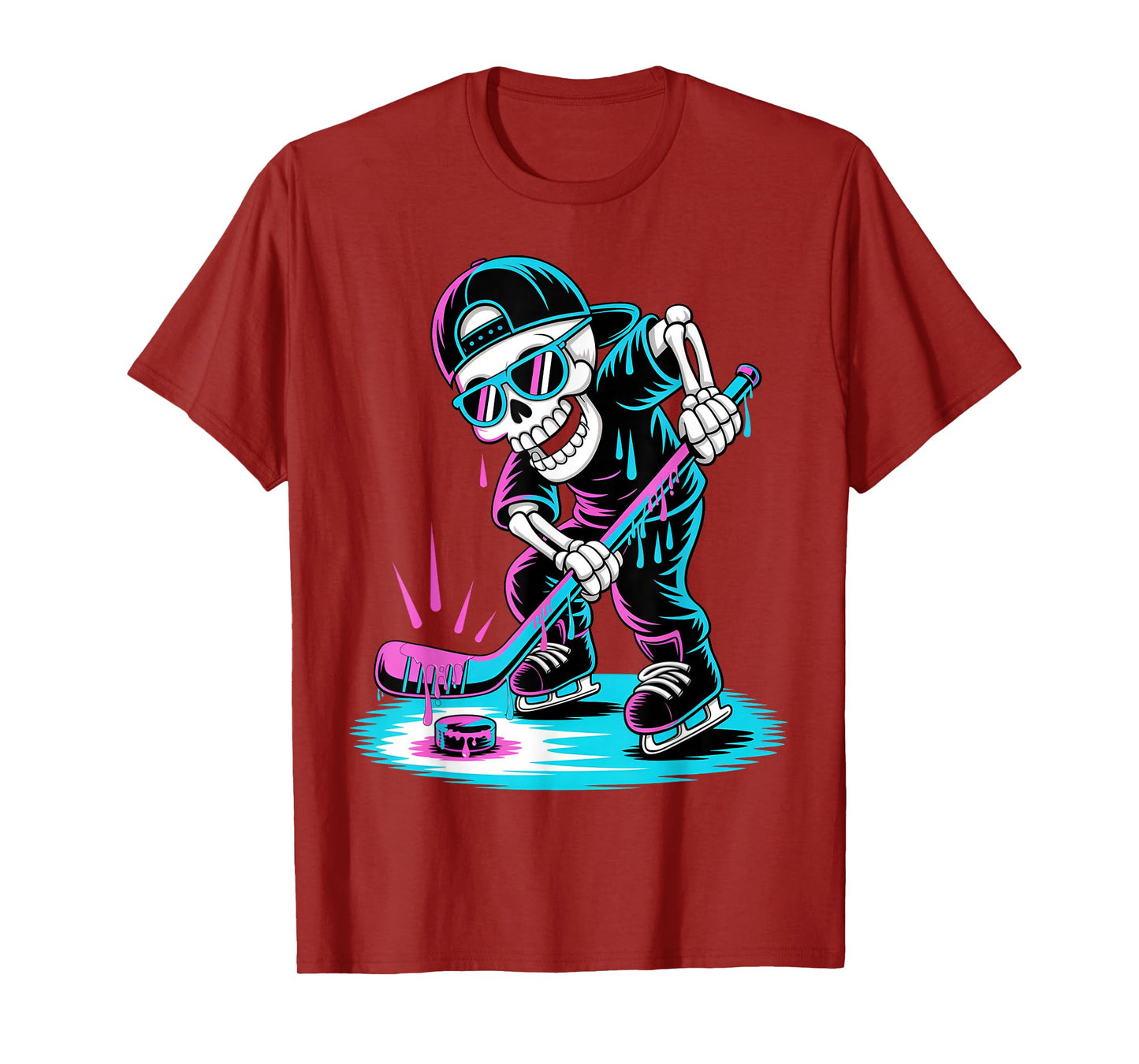 Halloween Skeleton Hockey Drip Boys Youth Dripping Hockey T-Shirt