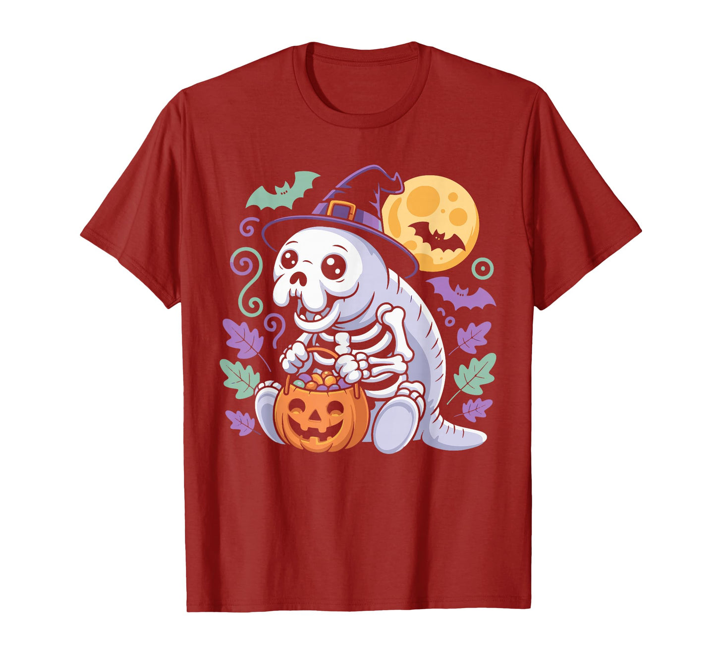 Manatee Witch Hat Skeleton Pumpkin Halloween Costume Outfit T-Shirt