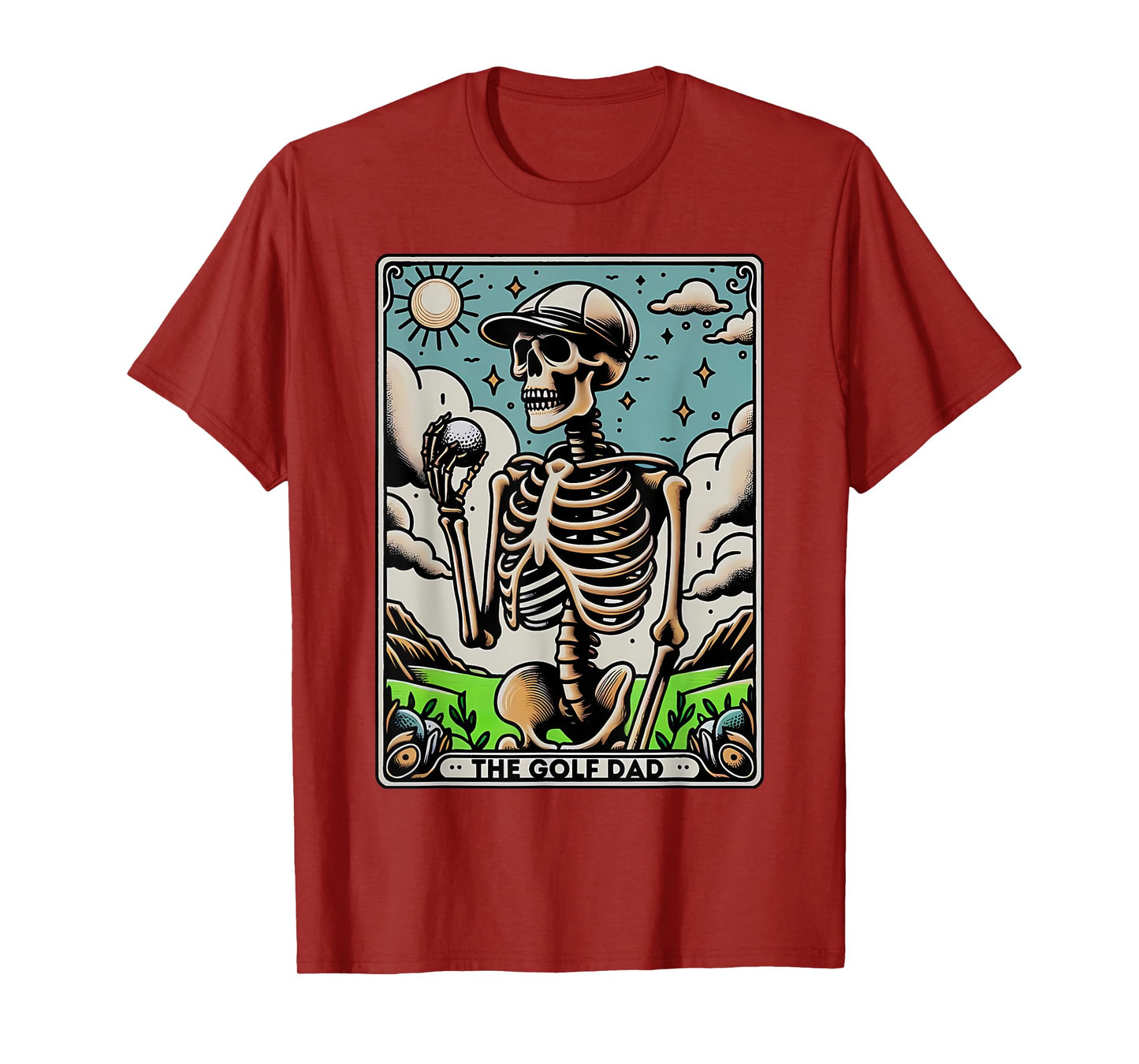 Funny Skeleton Golf Dad Tarot Card Spooky Halloween Witch T-Shirt