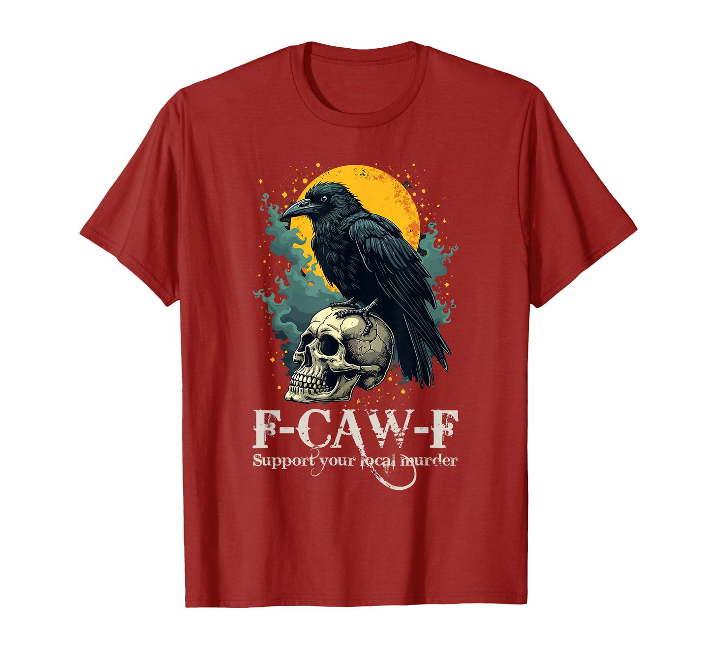 Black Crow F-Caw-F Funny Skull Moon Design T-Shirt