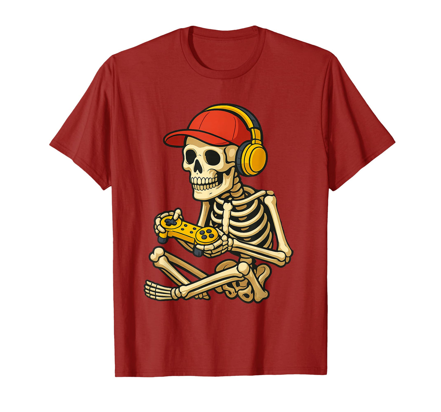 Funny Gaming Skeleton with Cap Headphones and Controller T-Shirt