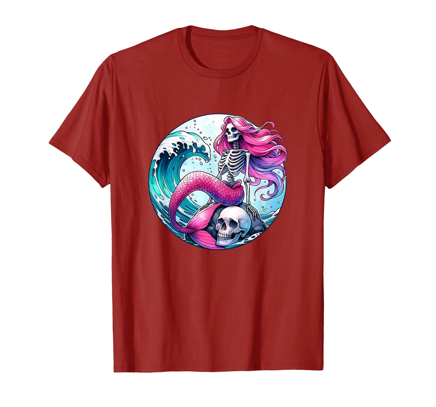 Mermaid Skull Ocean Wave Siren Skeleton Sea T-Shirt