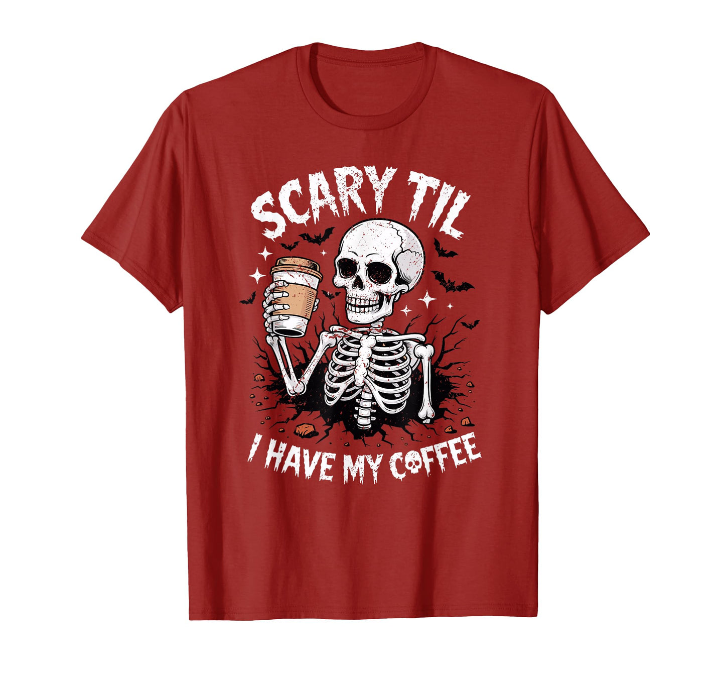 Scary til I Have My Coffee Skeleton Halloween T-Shirt