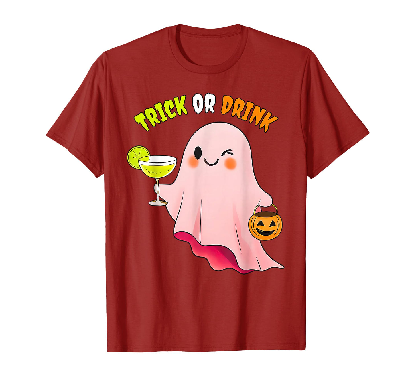 Pink Ghost Trick Or Drink Halloween Drinking Margarita Party T-Shirt